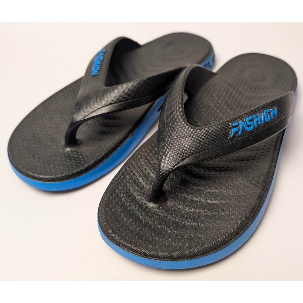 Fashion Flip Flops Sandals MENS Size 7.5-8 Black Blue Thongs Beach Cruise Pool